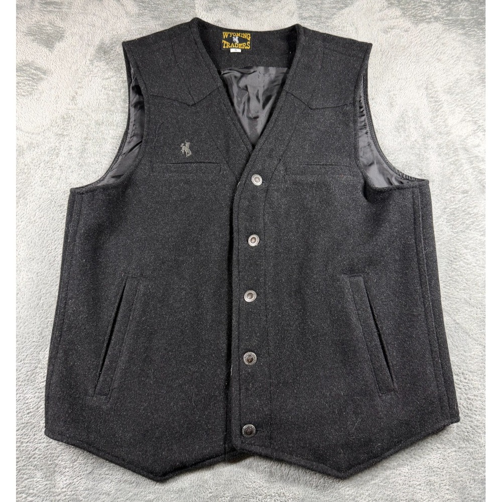 Wyoming Traders Wool Vest Men's Small Black Western Cowboy Ranch Bucking Horse